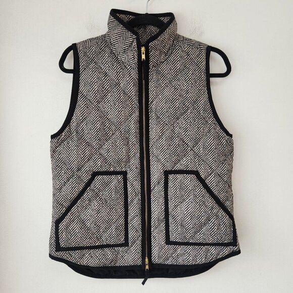 J. Crew Down Quilted Puffer Vest Herringbone Black White Preppy Fall Women's S - Picture 2 of 9